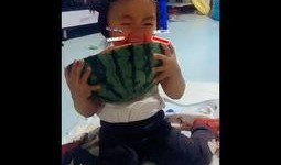 孩子幽默吃瓜的文案